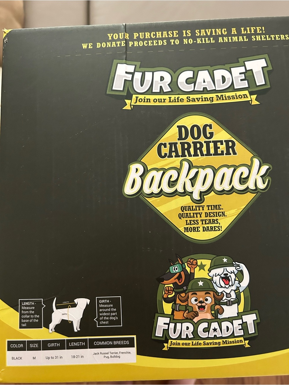 Fur Cadet Dog Carrier Backpack Black Size M – Open Box